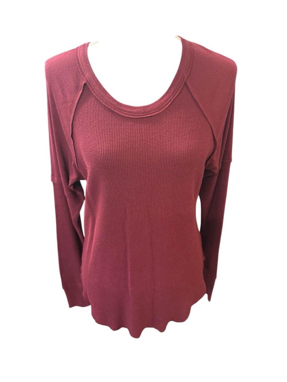 Splendid Long Sleeve Scoop Neck Thermal Top - Burgundy Red